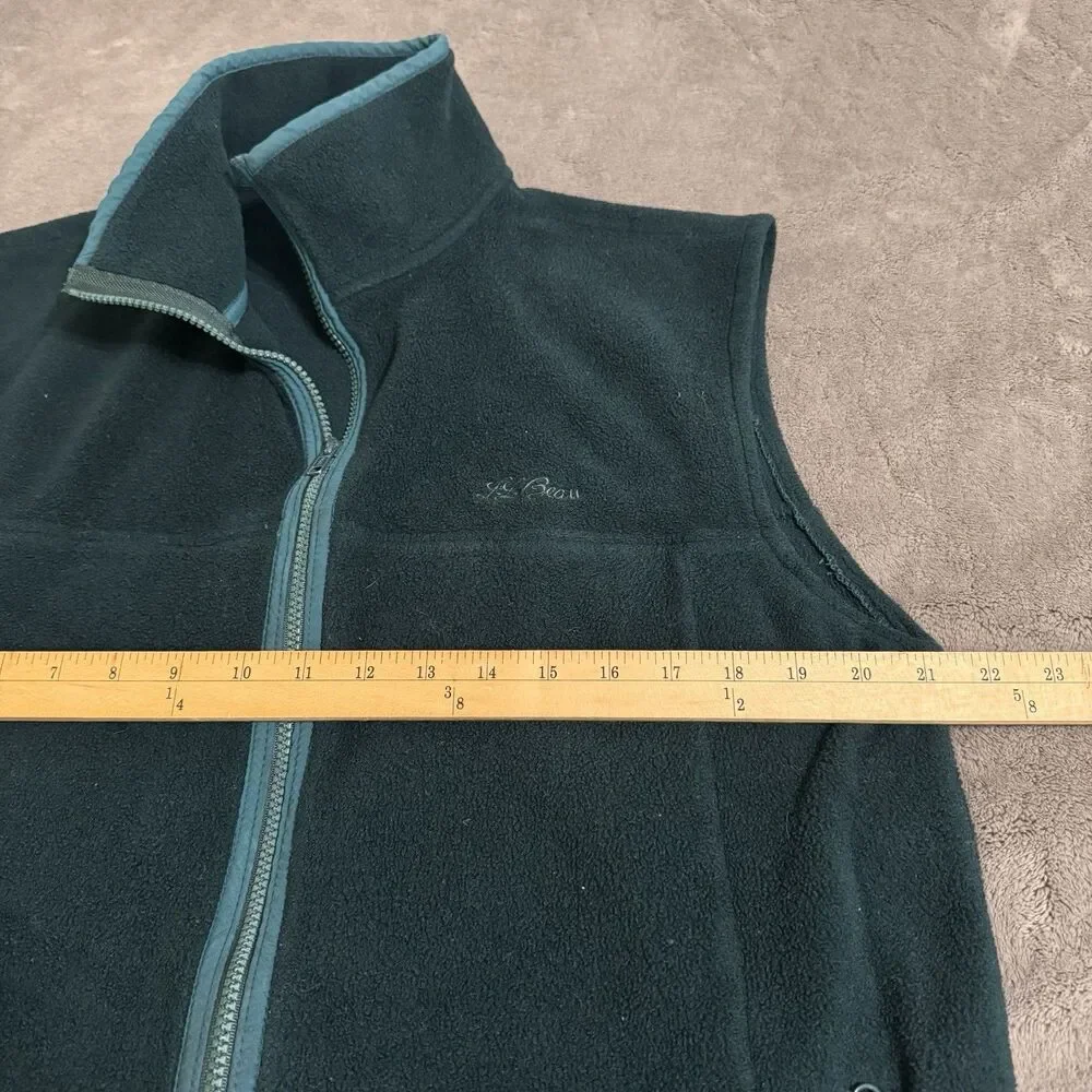 Vtg LL Bean Full Zip Fleece Vest Script Mens Medium USA Green No Size Tag